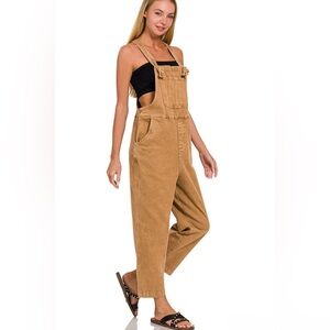 Zenana Washed Knot Strap Relaxed Fit Overalls Sz S